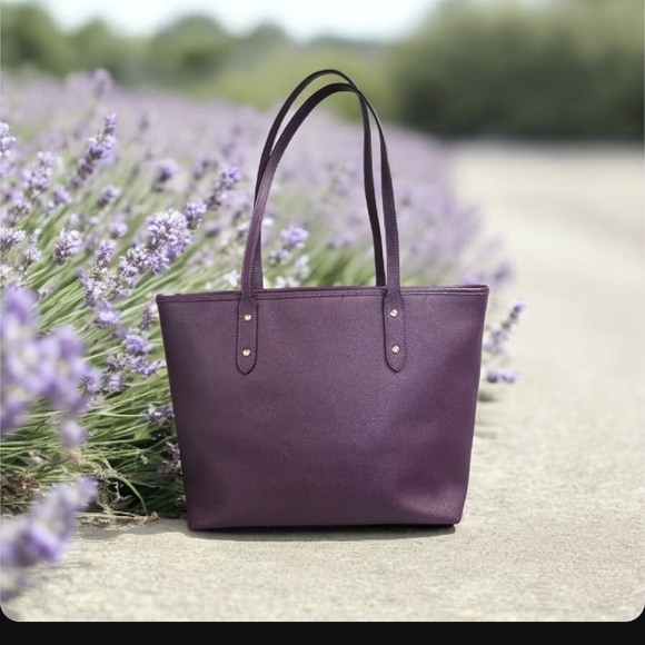 Coach City Zip Tote Purple Saffiano Leather Bag (Style Number F58846) EUC - Picture 4 of 16